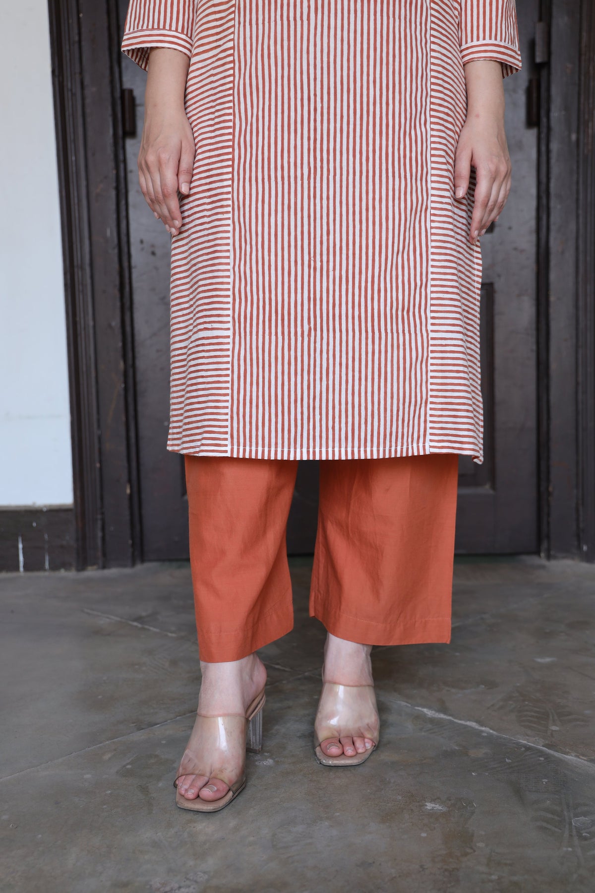 Saanjh Cinnamon Stripe Kurta Set