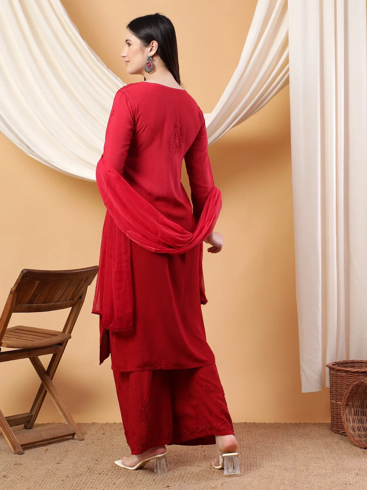 Meher Chikankari Ombre Rayon Co-ord Set (Maroon)