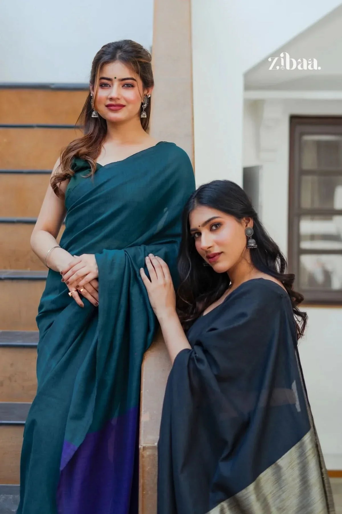 Mira Hand-Dyed Mul Cotton Peacock Green Saree with Tassels