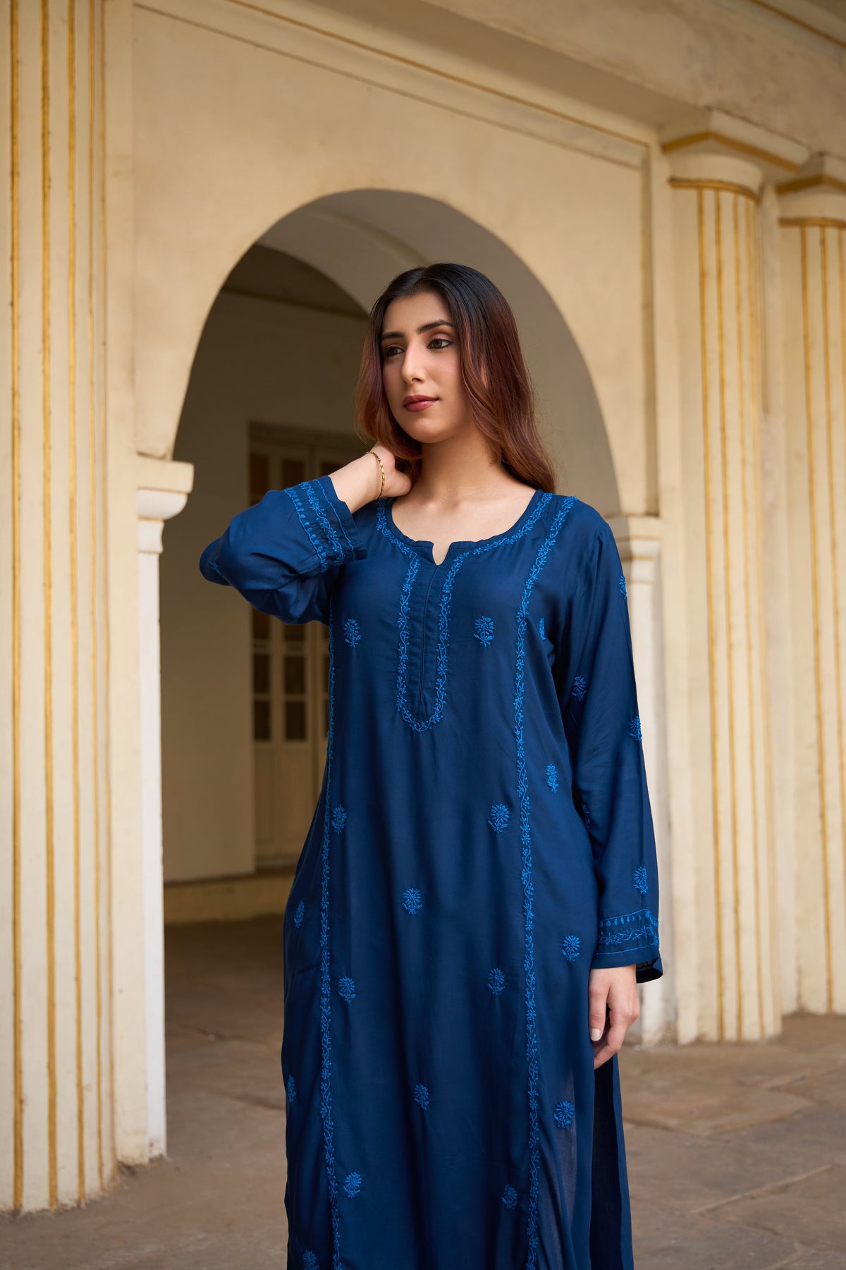 Nazm Modal Navy Blue Chikankari Kurta