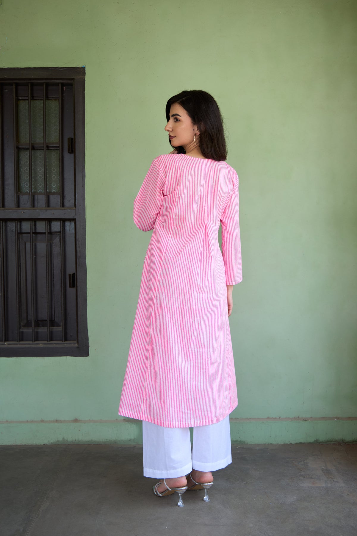 Saanjh Candy Stripe A-Line Kurta Set