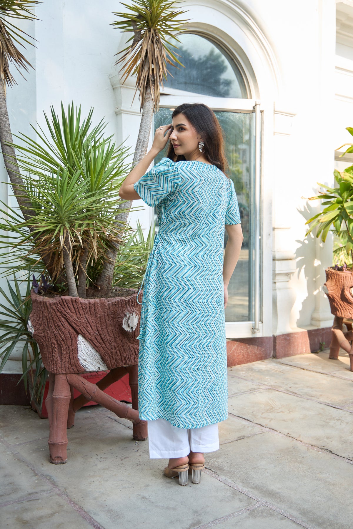 Saanjh Chevron Print Angrakha Kurta