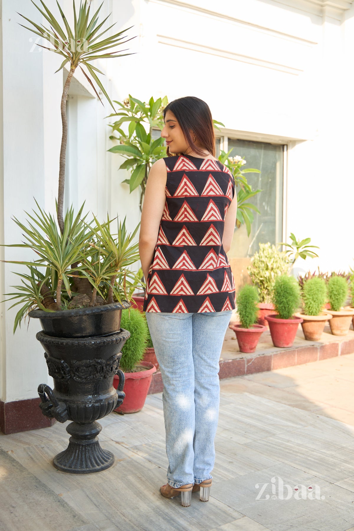 Saanjh Black & Rust Print Top