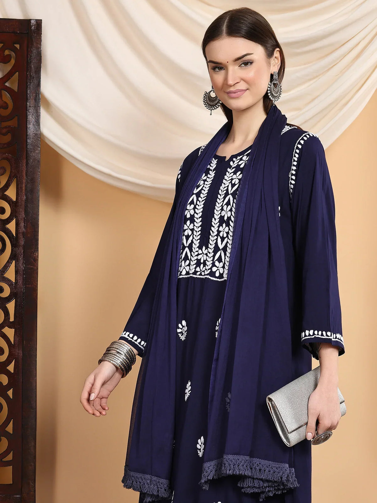 Shiza Chikankari Premium Modal Co-ord Set (Navy)