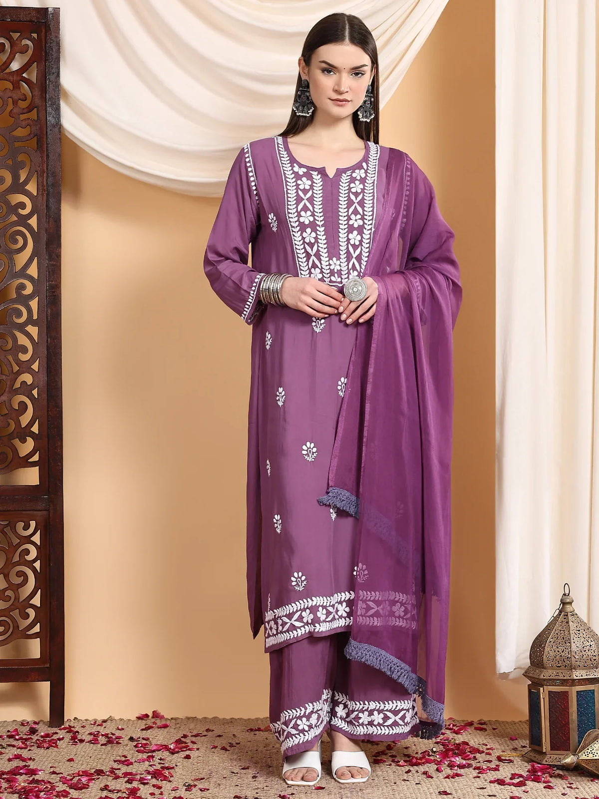 Shiza Chikankari Premium Modal Co-ord Set (Mauve)