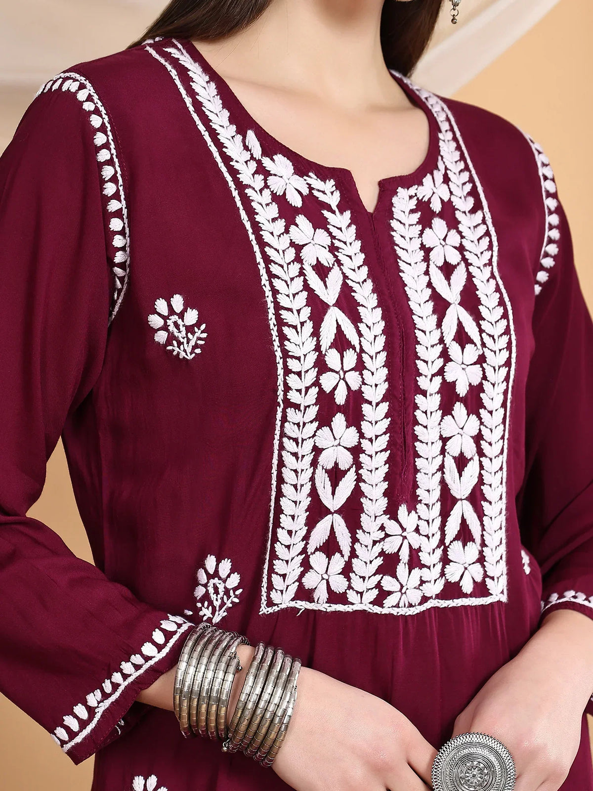 Shiza Chikankari Premium Modal Co-ord Set (Wine)