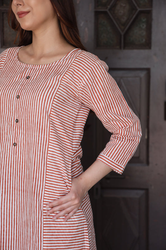 Saanjh Cinnamon Stripe Kurta Set
