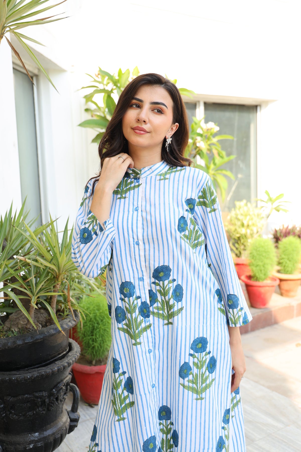 Saanjh Blue Botanical Shirt Kurta