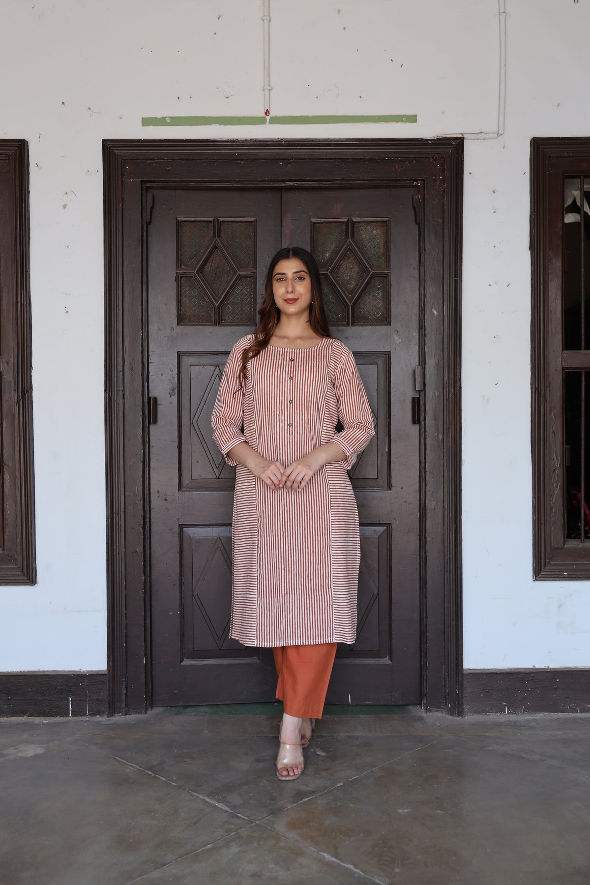 Saanjh Cinnamon Stripe Kurta Set