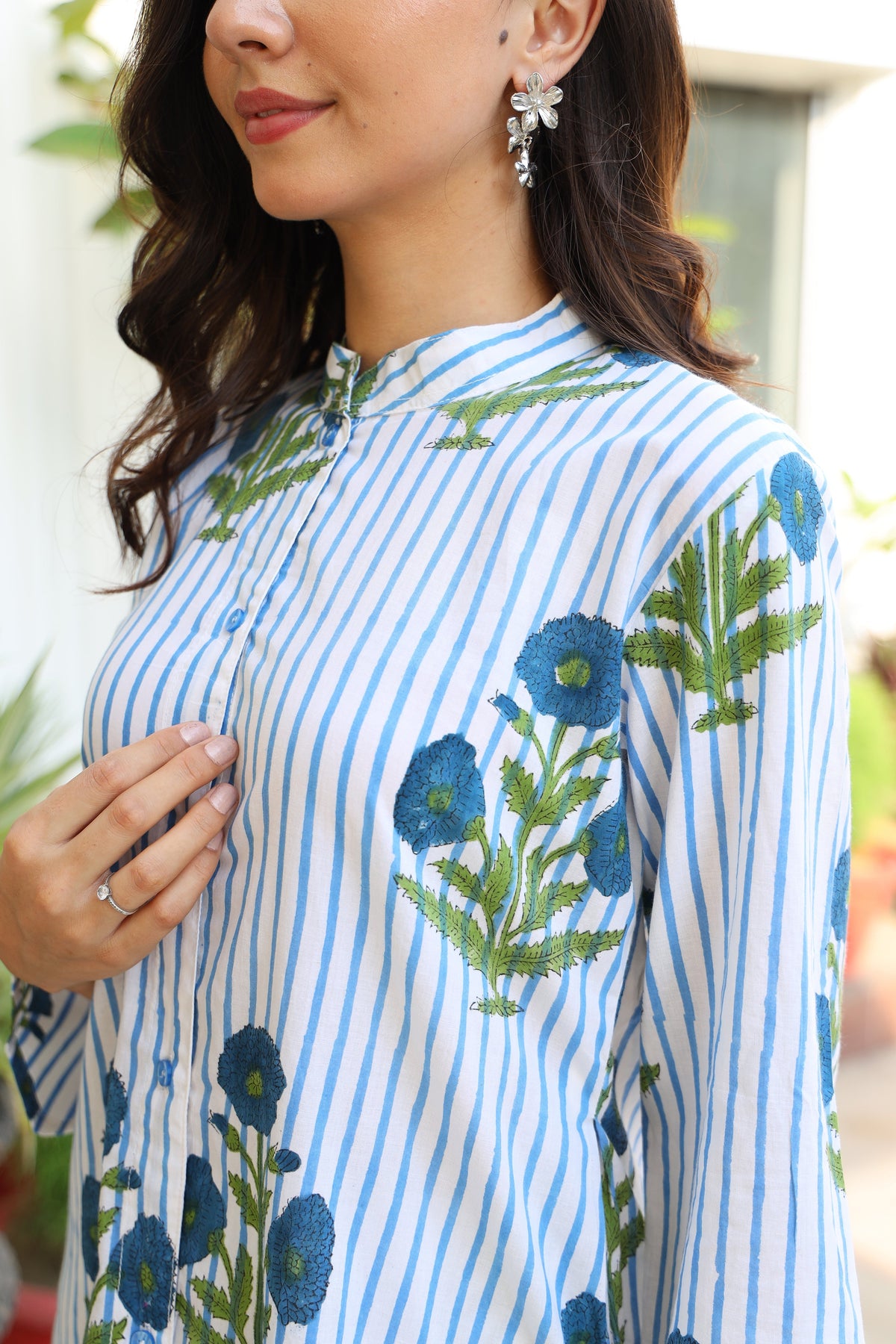Saanjh Blue Botanical Shirt Kurta