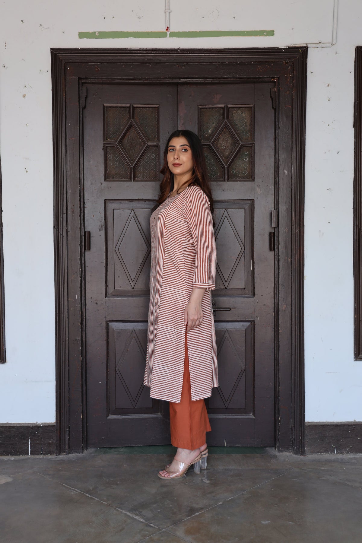 Saanjh Cinnamon Stripe Kurta Set