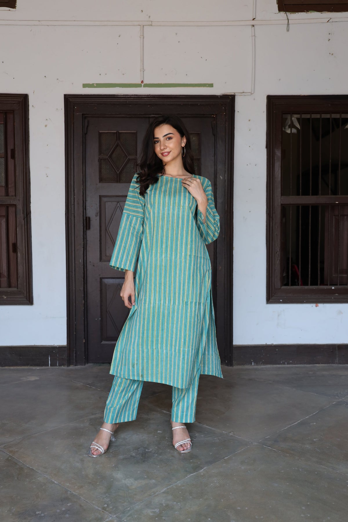 Saanjh Jade Stripe Kurta Set