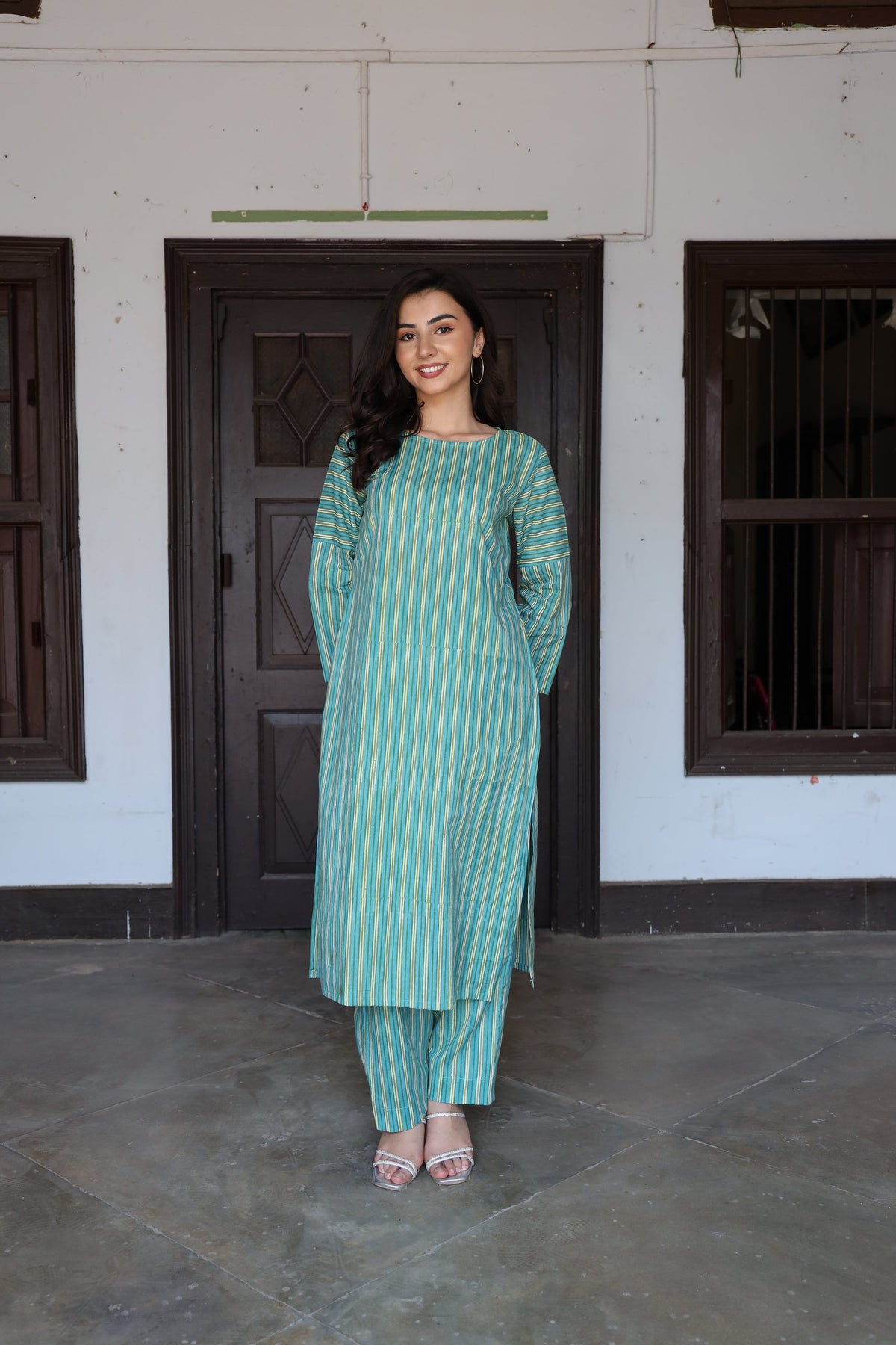 Saanjh Jade Stripe Kurta Set