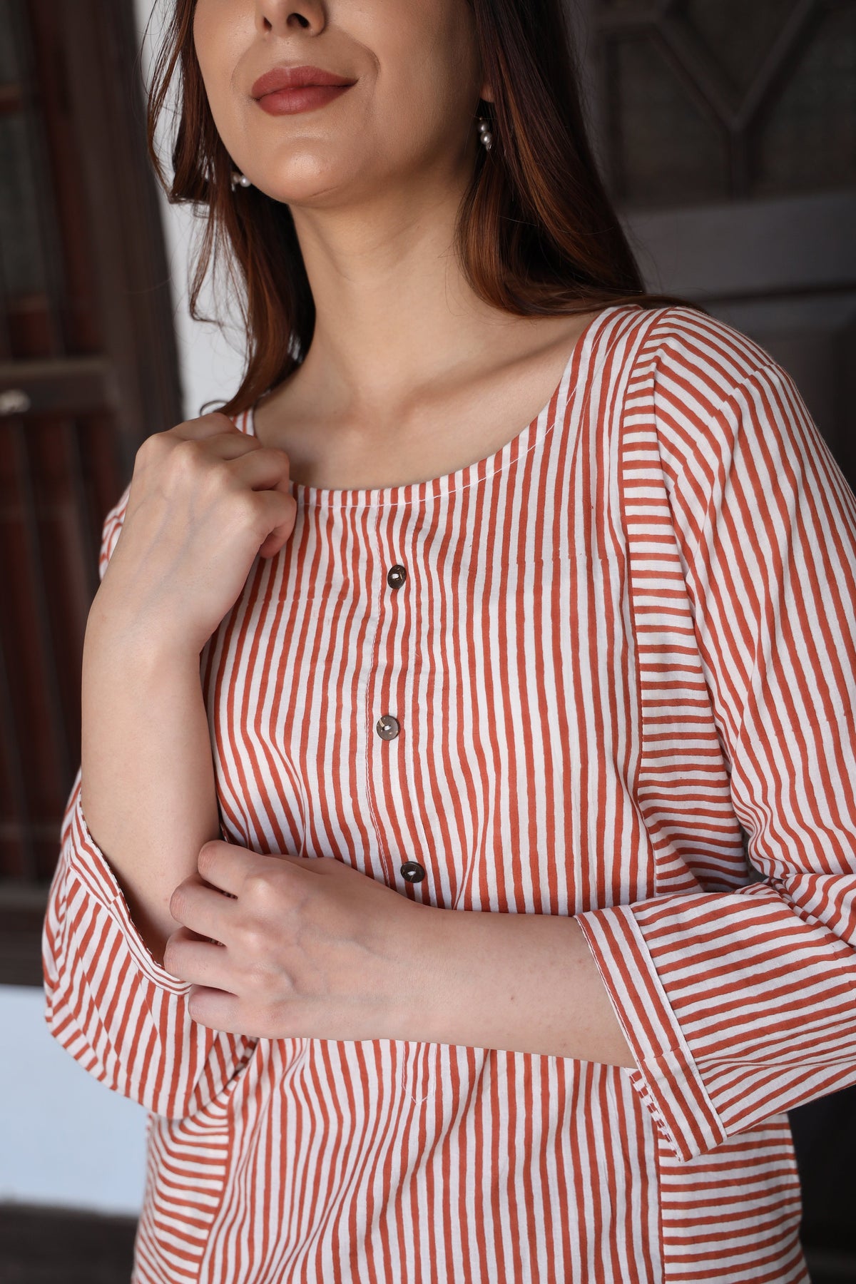 Saanjh Cinnamon Stripe Kurta Set