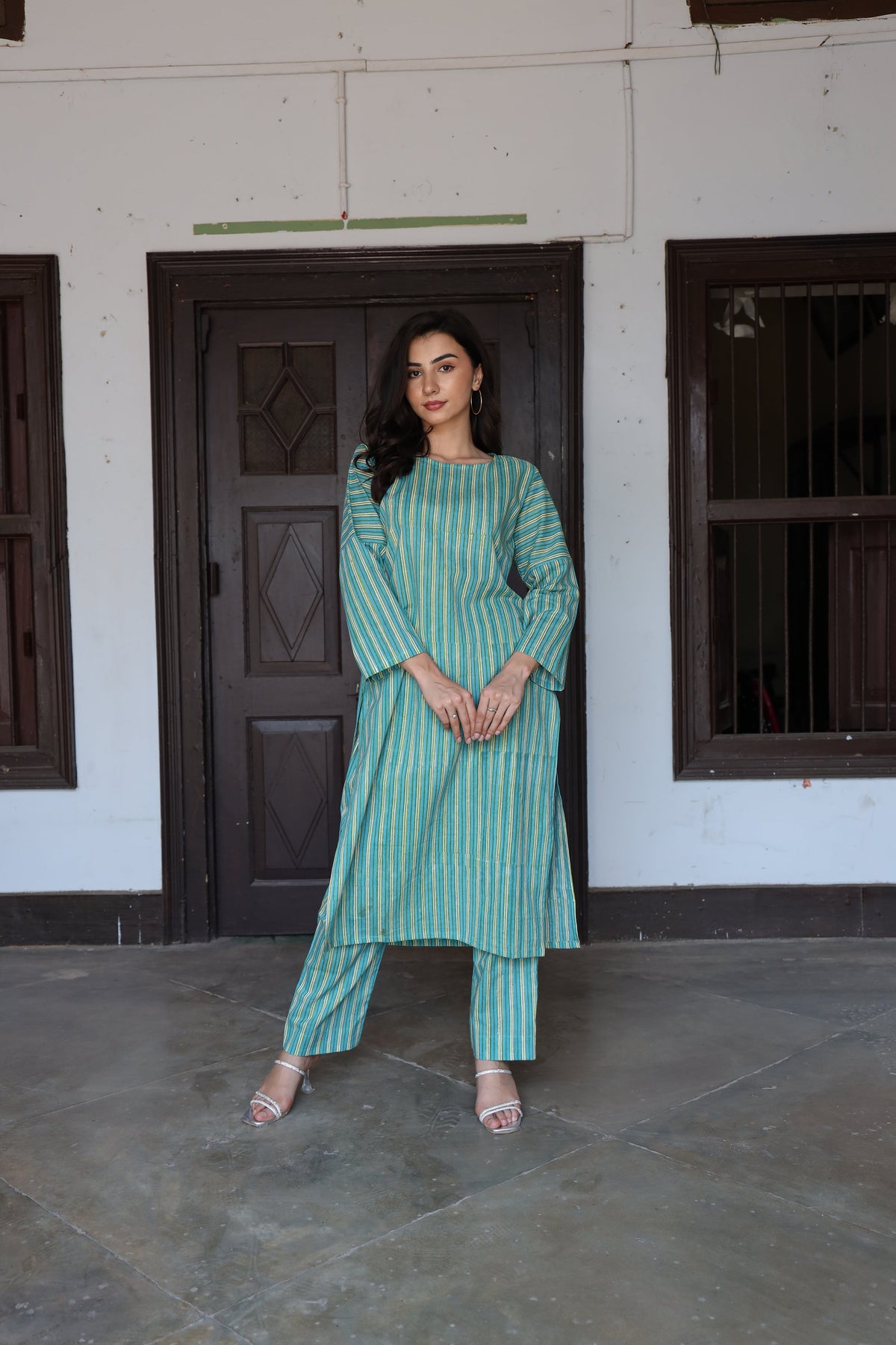 Saanjh Jade Stripe Kurta Set