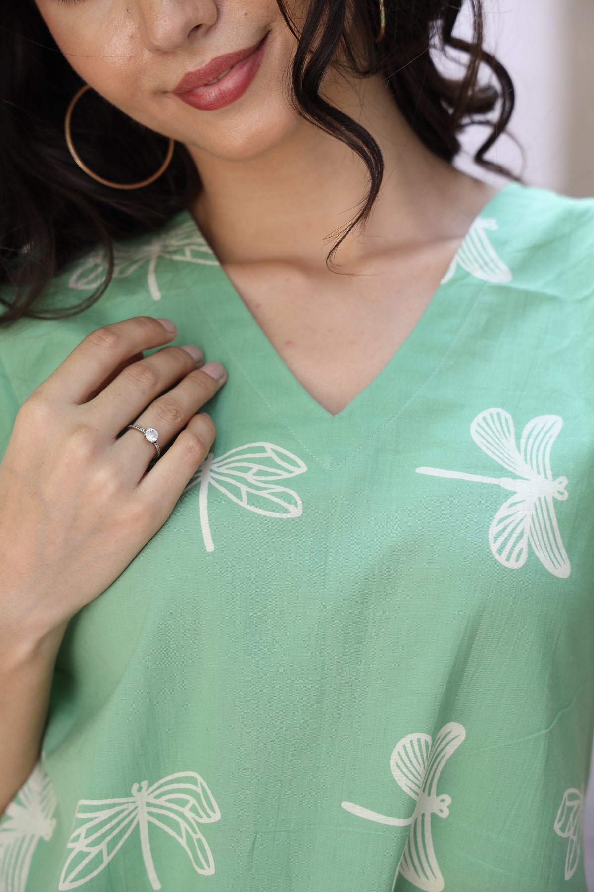 Saanjh Mint Dragonfly Cotton Dress