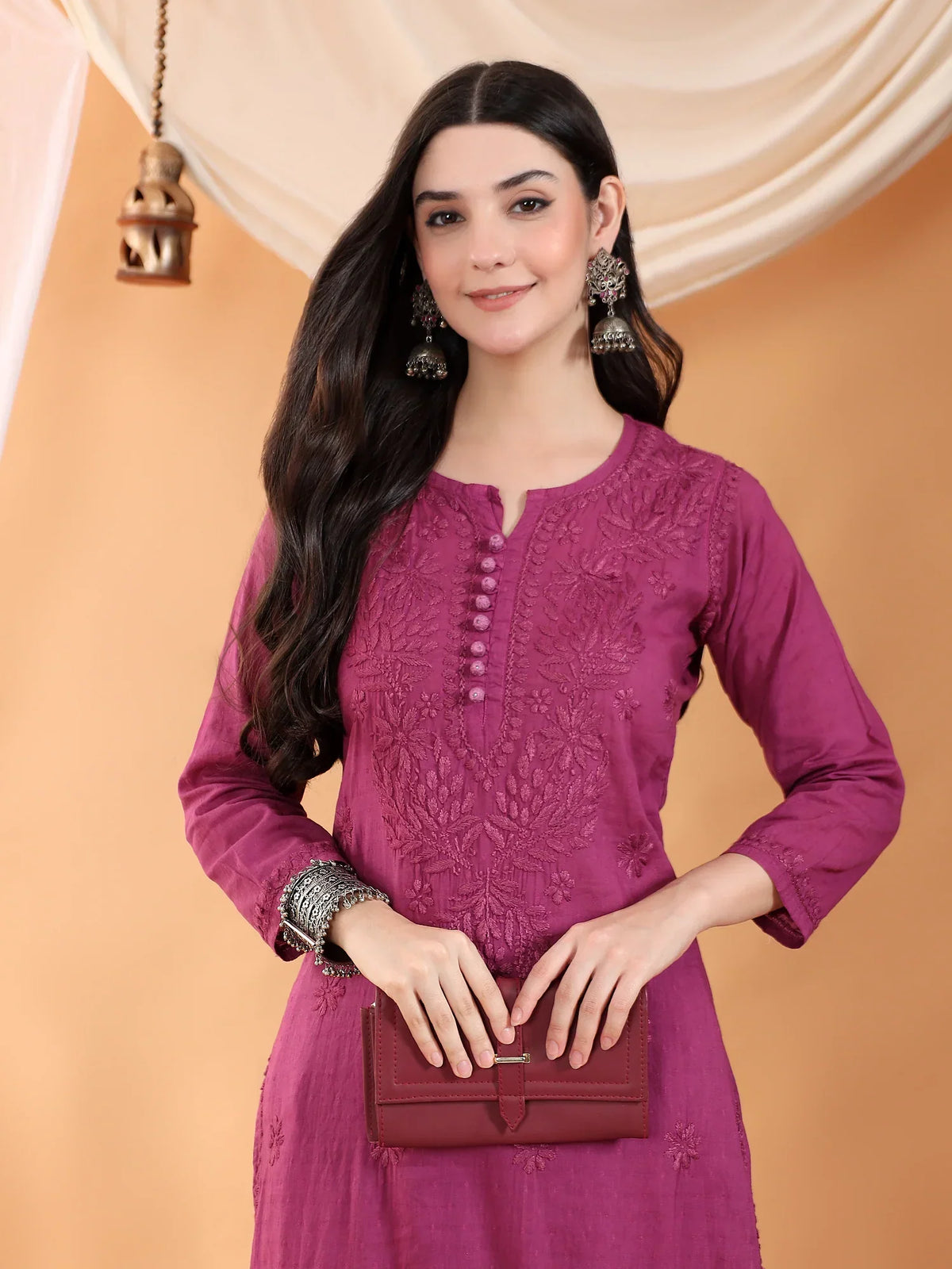 Ananya Chikankari Kurta Pant Cotton Co-ord Set (Wine)