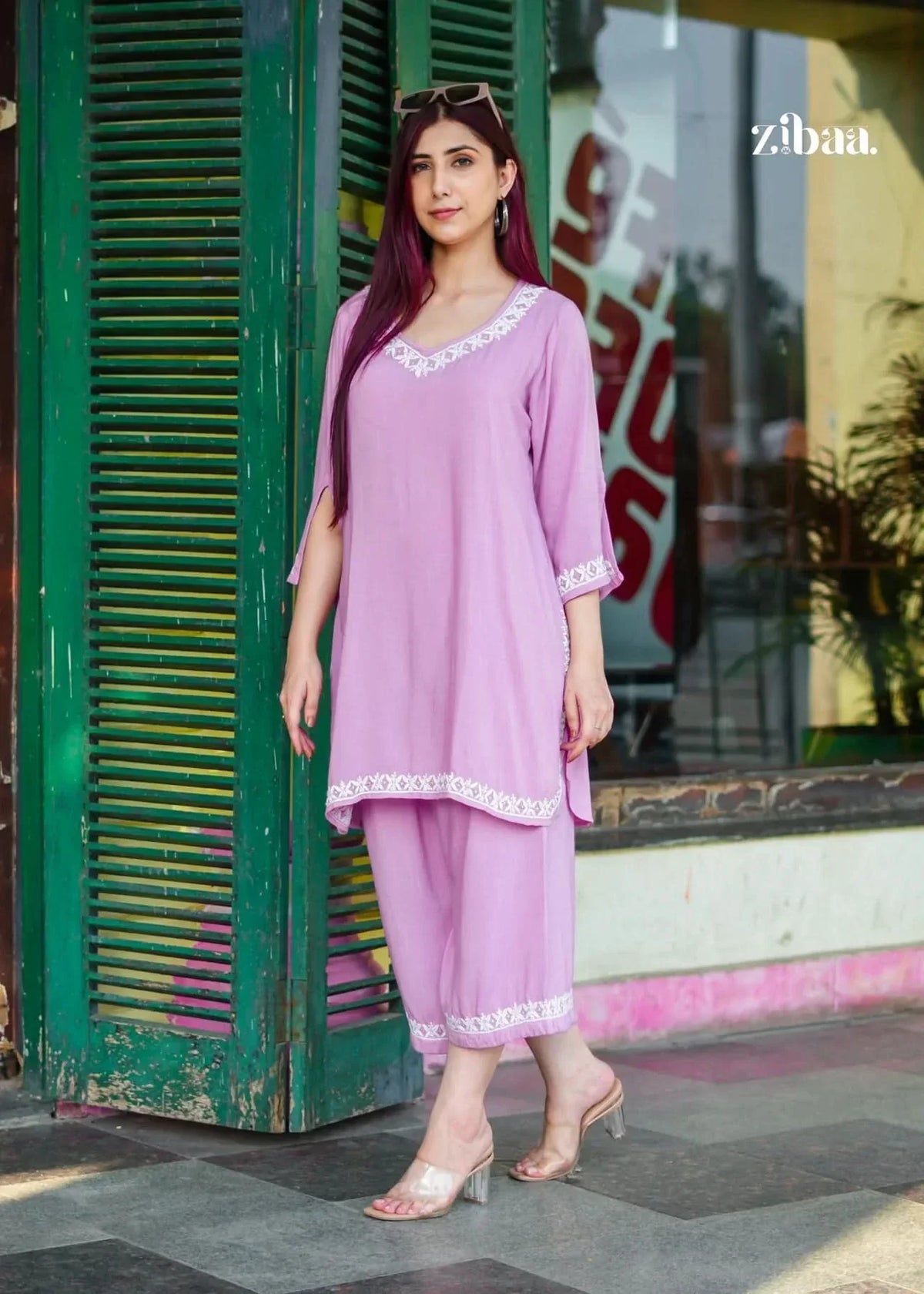 Sahar Lilac Rayon Chikankari Coord Set