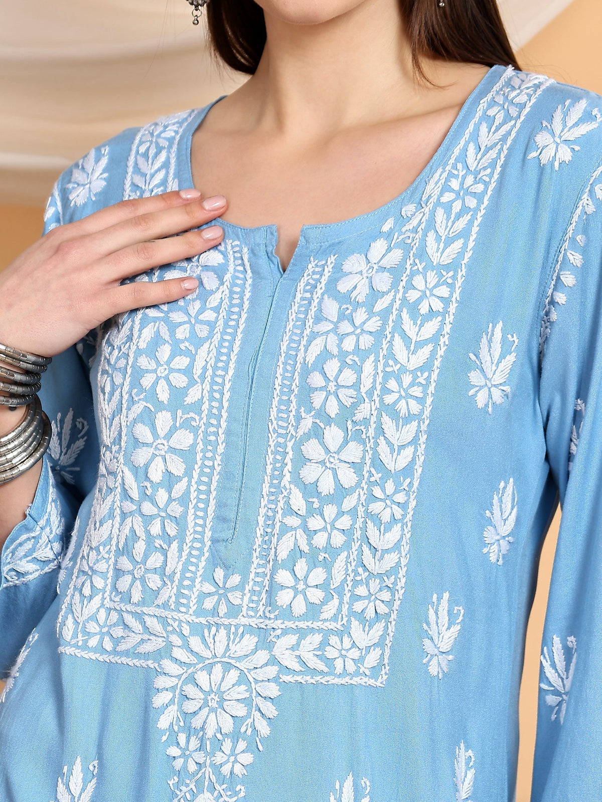Haya Chikankari Rayon Co-ord Set (Powder Blue)