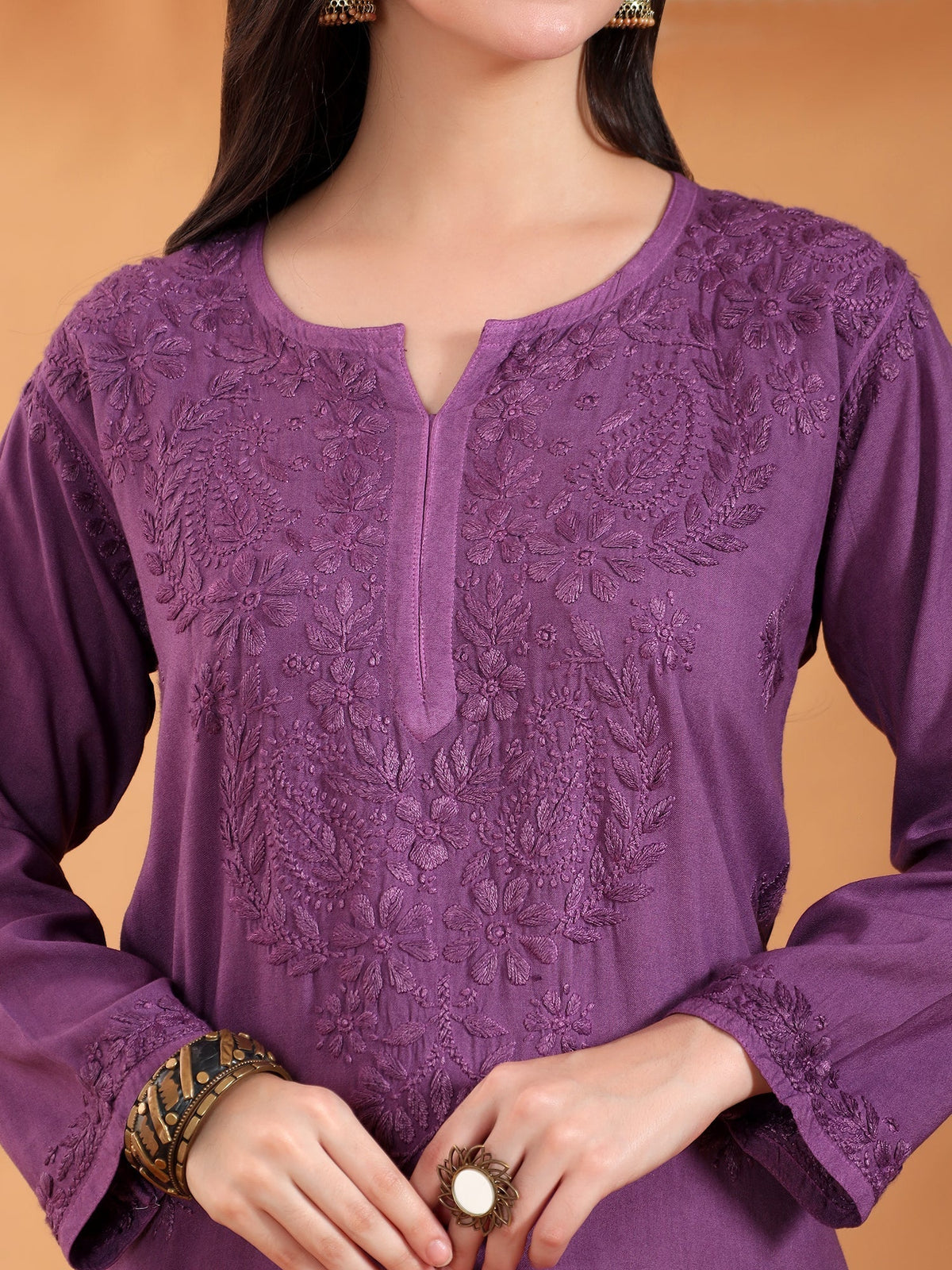Maryam Chikankari Rayon Co-ord Set (Mauve)