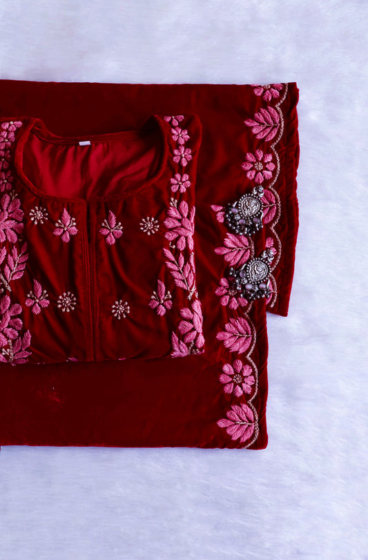 Makhmali Maroon Pure Velvet set