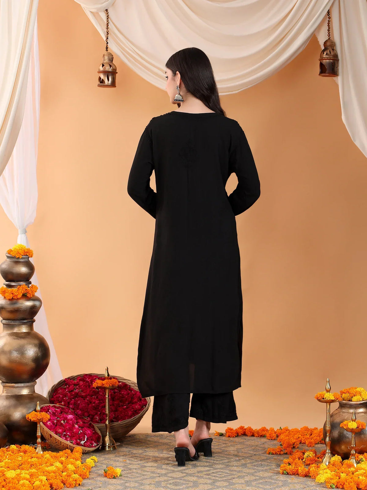 Maryam Chikankari Rayon Co-ord Set (Black)