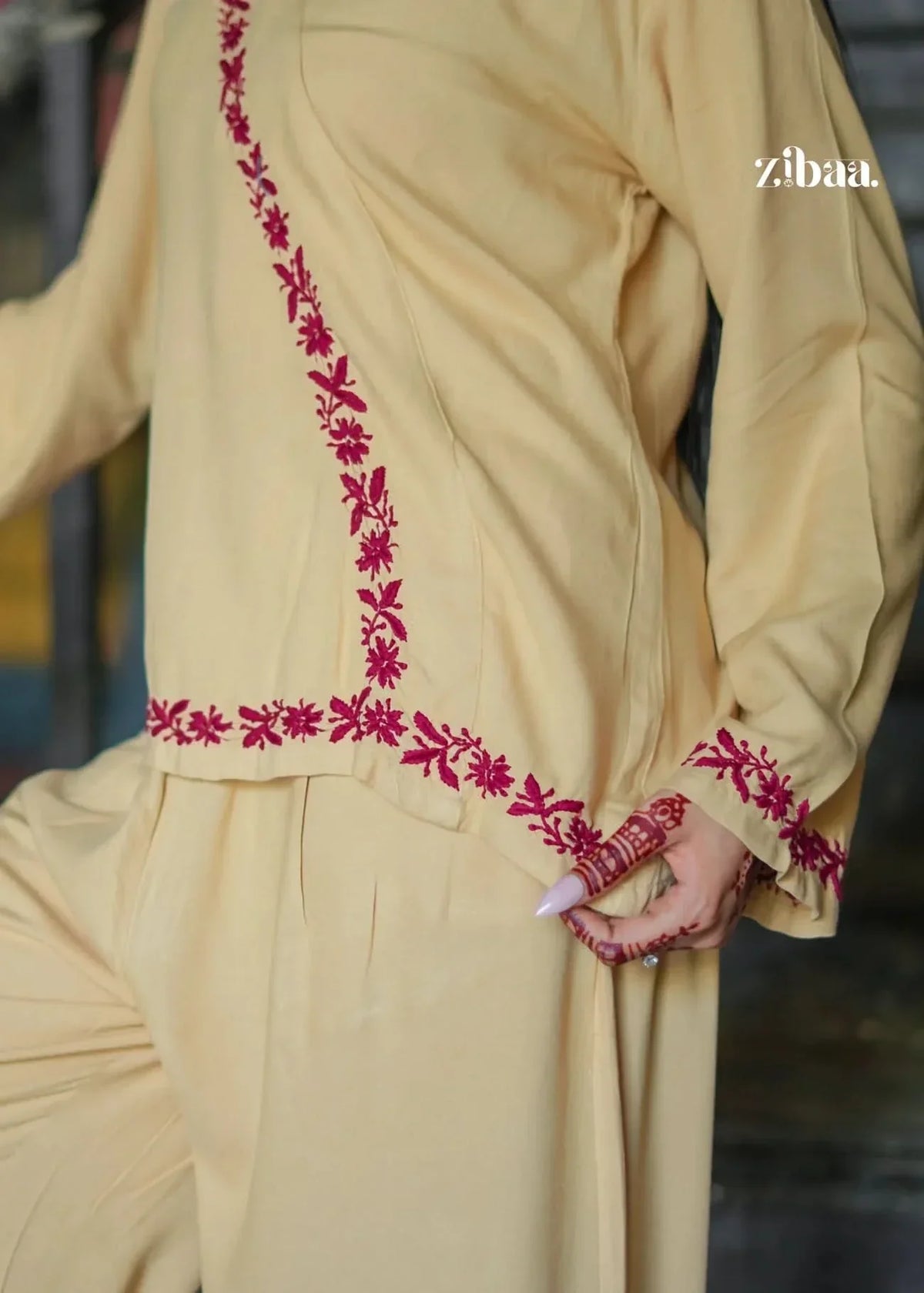 Hoor Beige Rayon Chikankari Co-ord Set