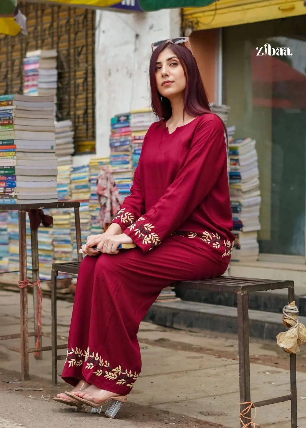 Husn Deep Burgundy Luxury Rayon Chikankari Coord Set