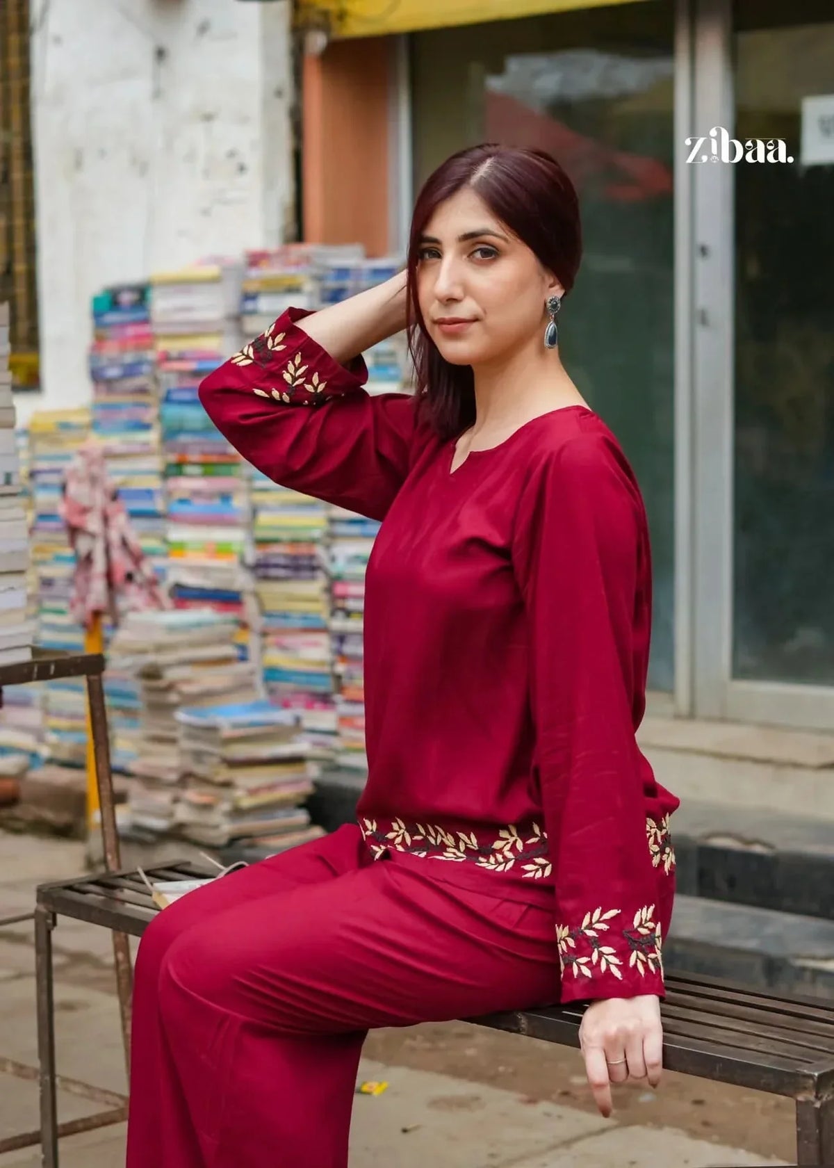 Husn Deep Burgundy Luxury Rayon Chikankari Coord Set