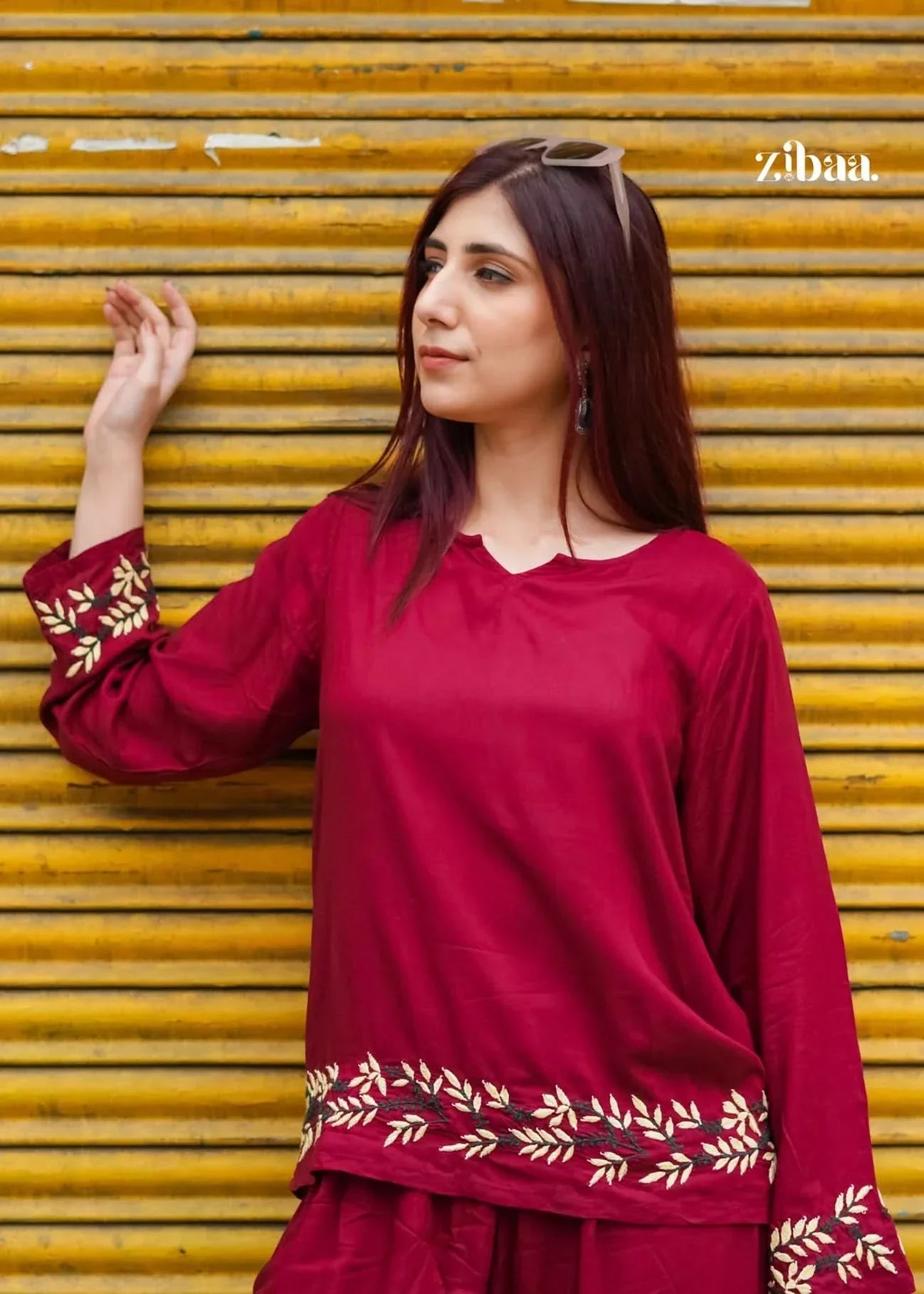 Husn Deep Burgundy Luxury Rayon Chikankari Coord Set