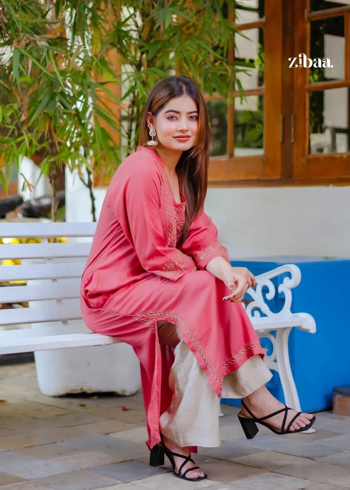 Hoor Coral Modal Chikankari Kurta
