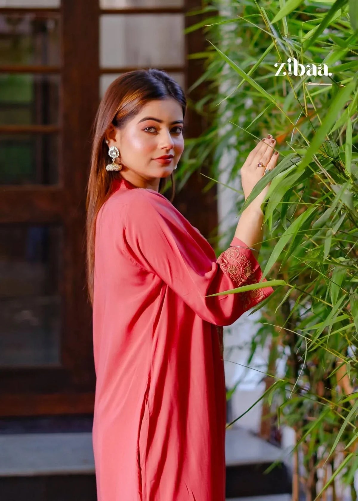 Hoor Coral Modal Chikankari Kurta