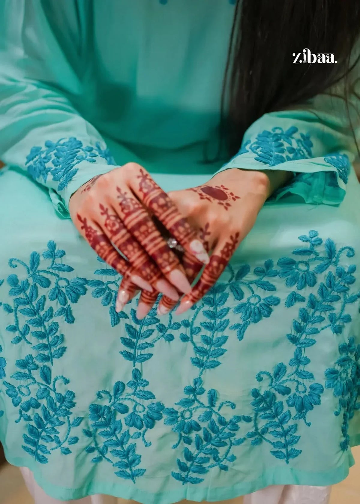 Hoor Cyan Blue Modal Chikankari Kurta