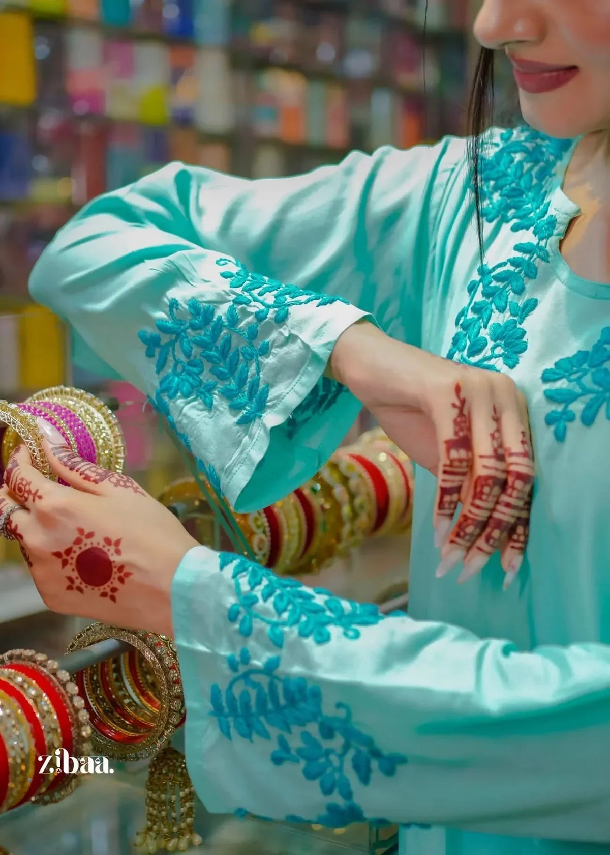 Hoor Cyan Blue Modal Chikankari Kurta