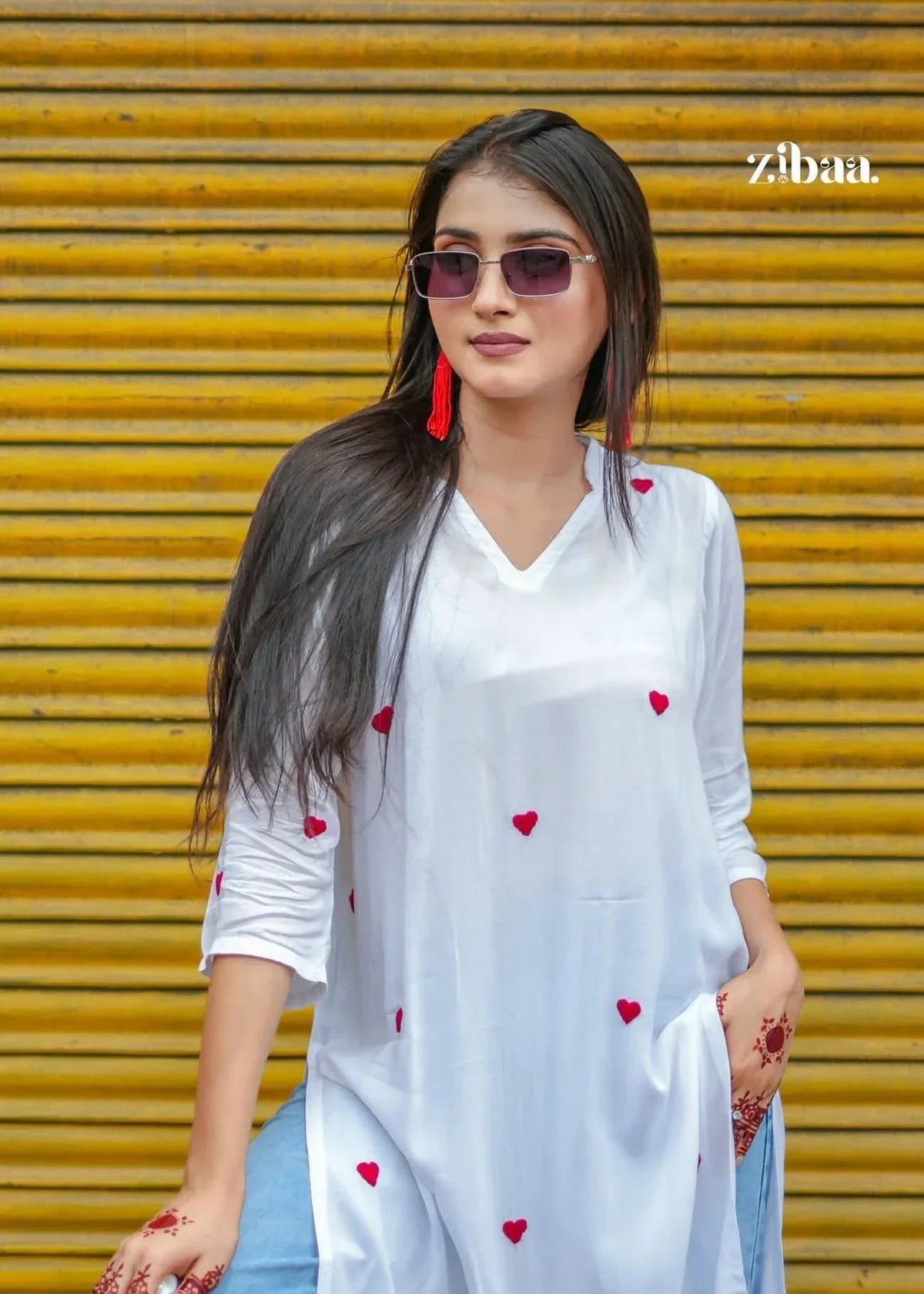 Hoor White & Red Modal Chikankari Kurta