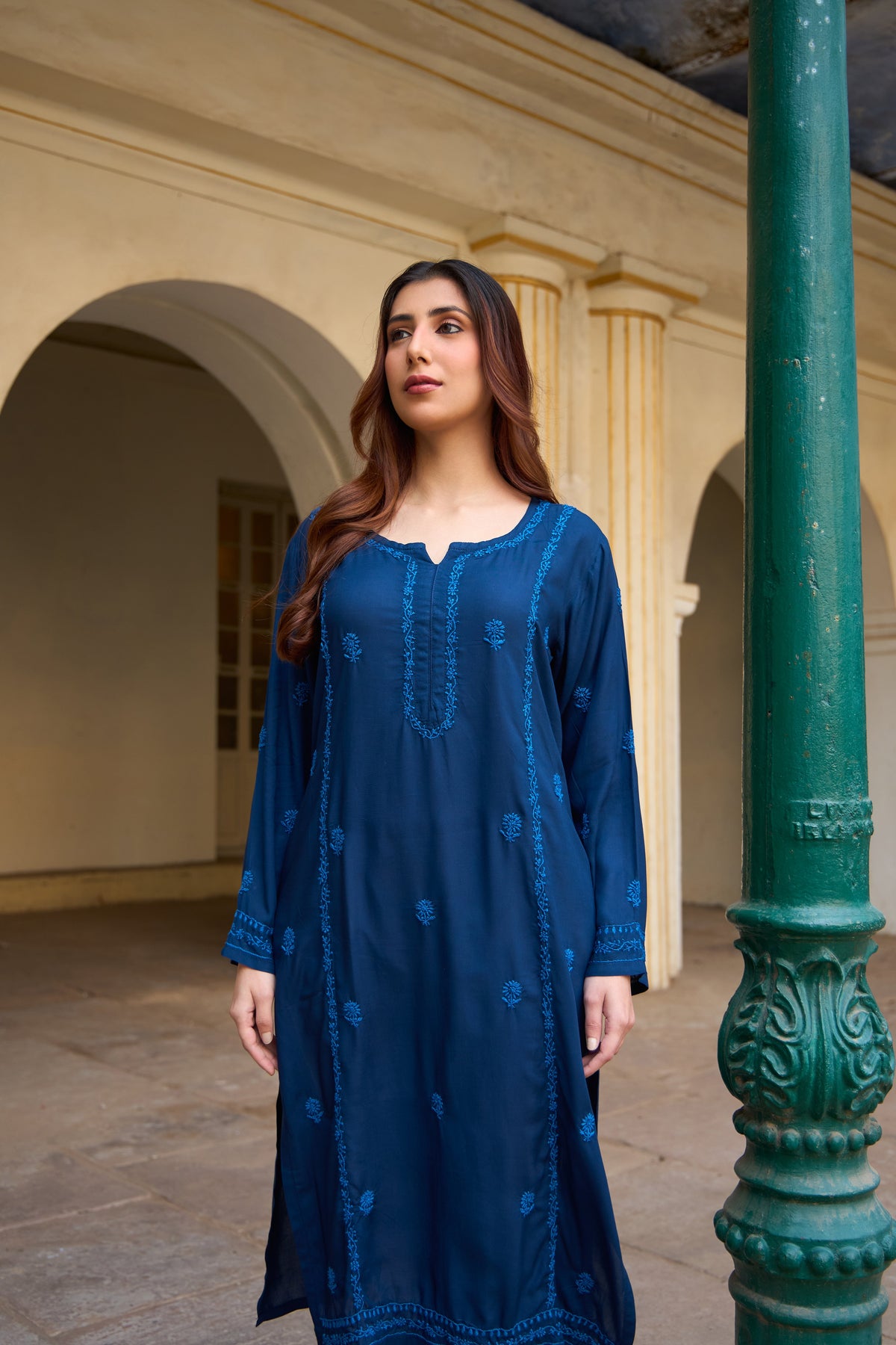 Nazm Modal Navy Blue Chikankari Kurta