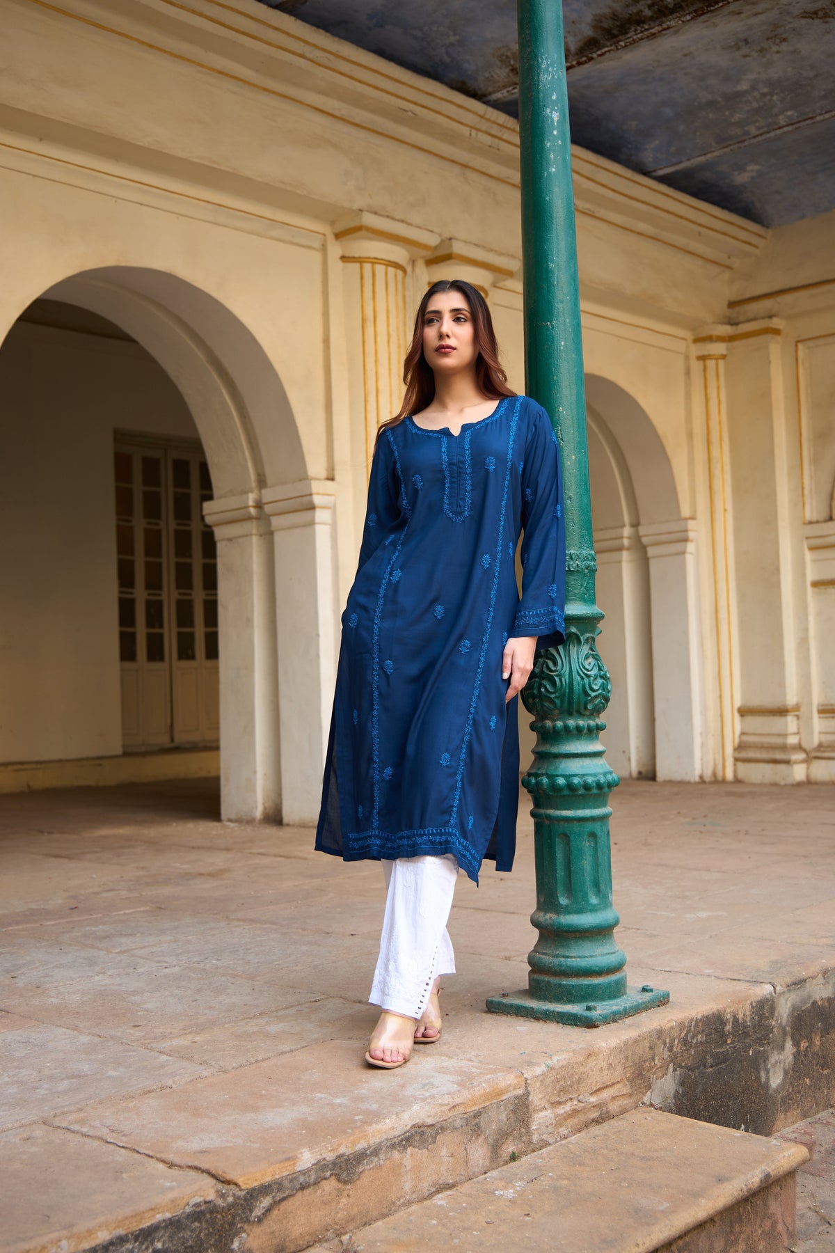 Nazm Modal Navy Blue Chikankari Kurta