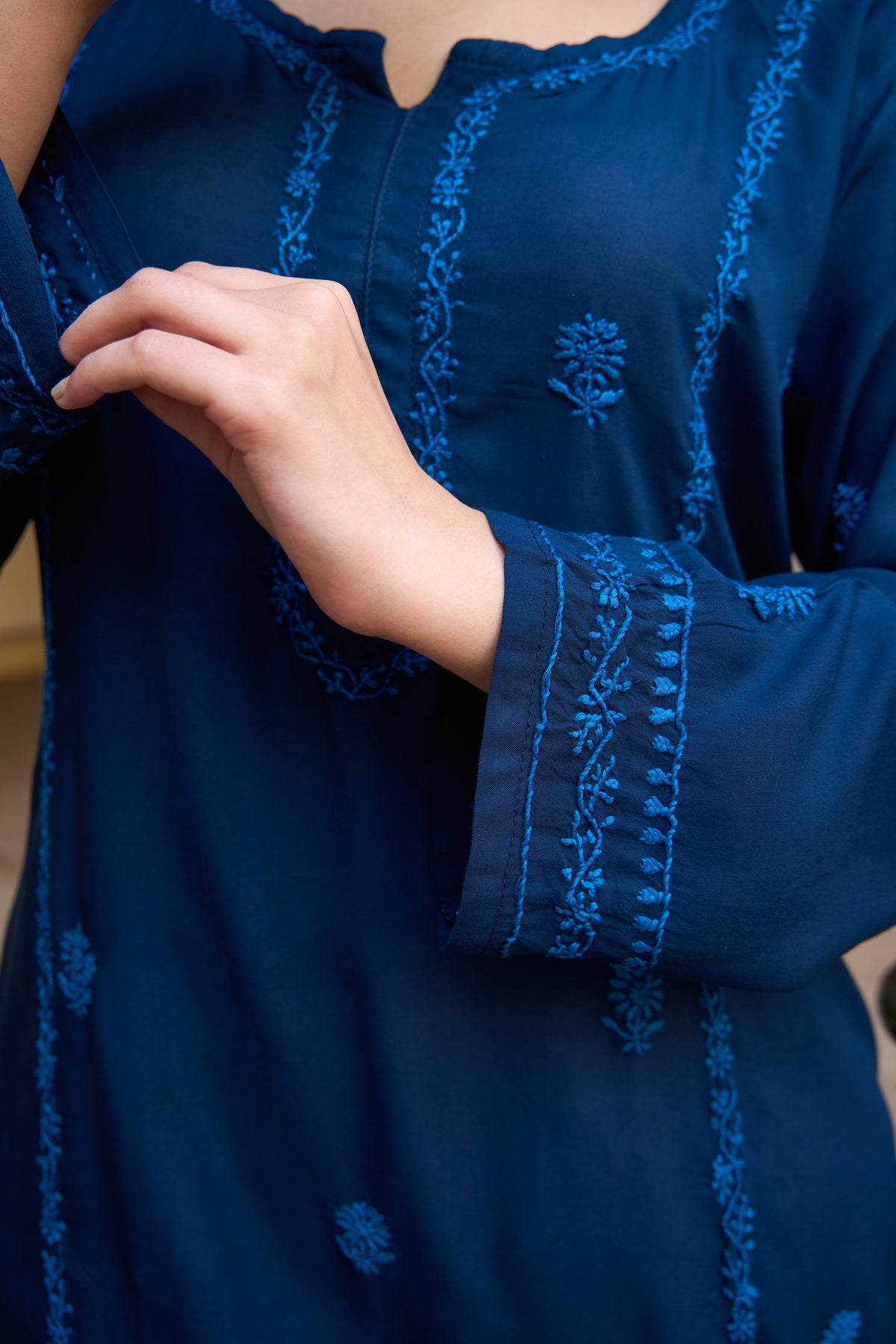 Nazm Modal Navy Blue Chikankari Kurta