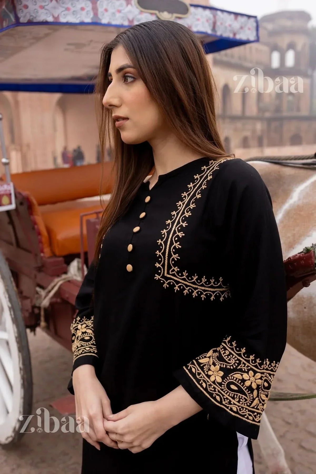 Husn Luxury Rayon Black Chikankari Kurta with Hand Jaal