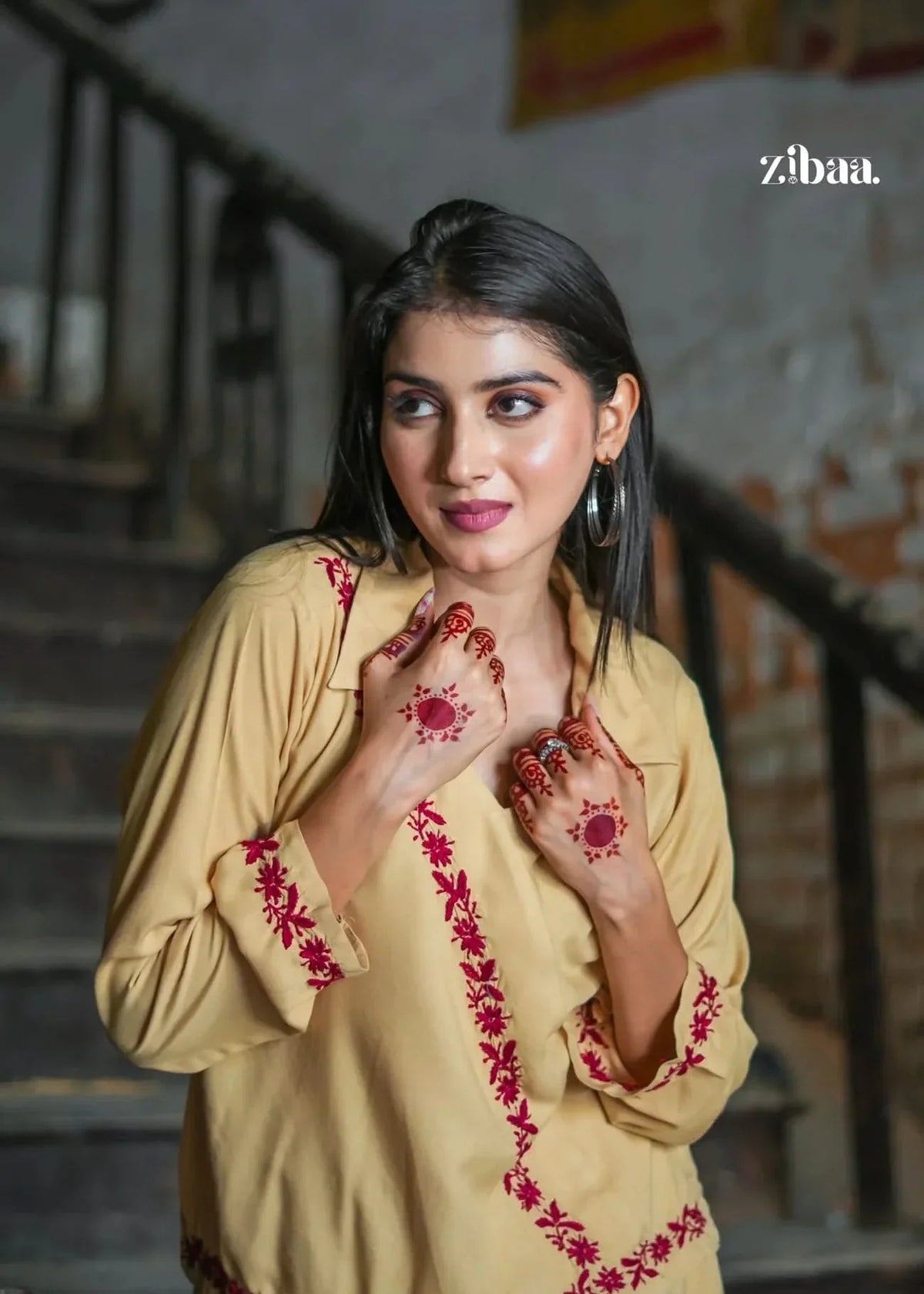 Hoor Beige Rayon Chikankari Co-ord Set