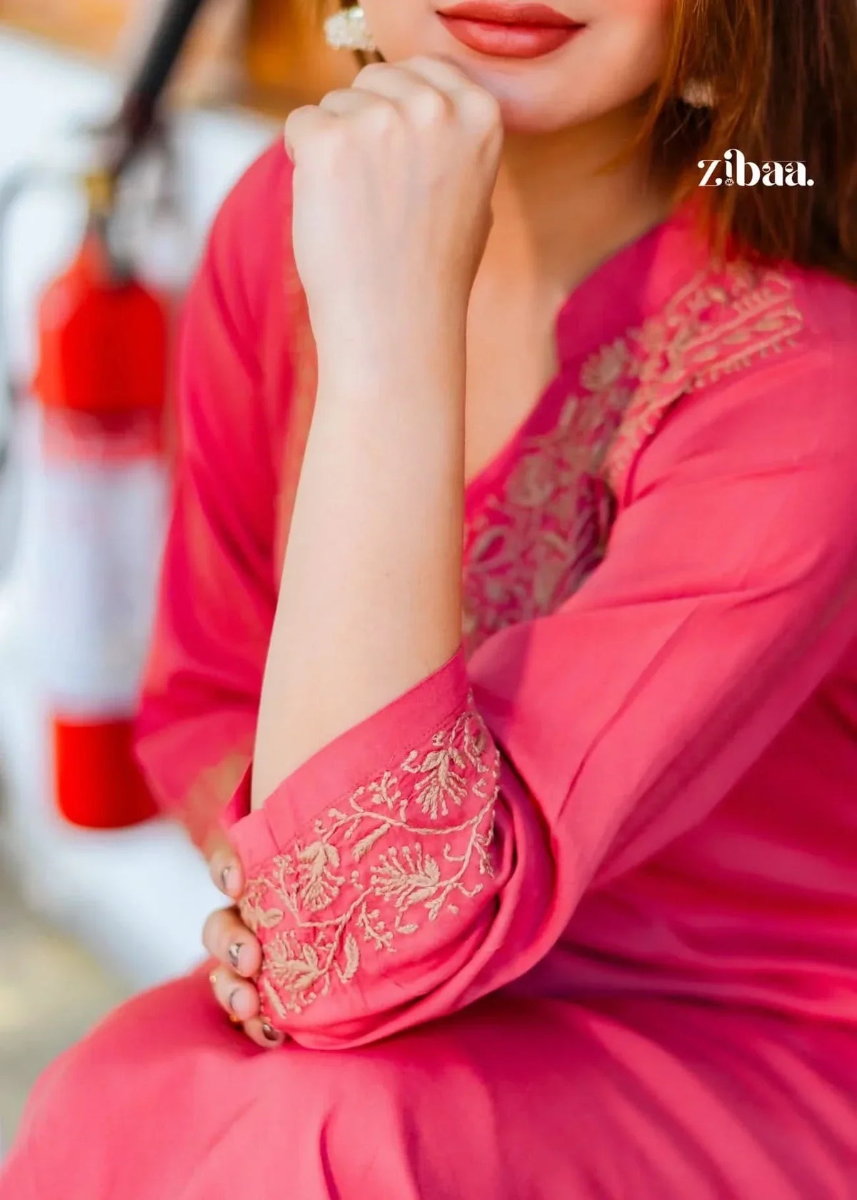 Hoor Coral Modal Chikankari Kurta