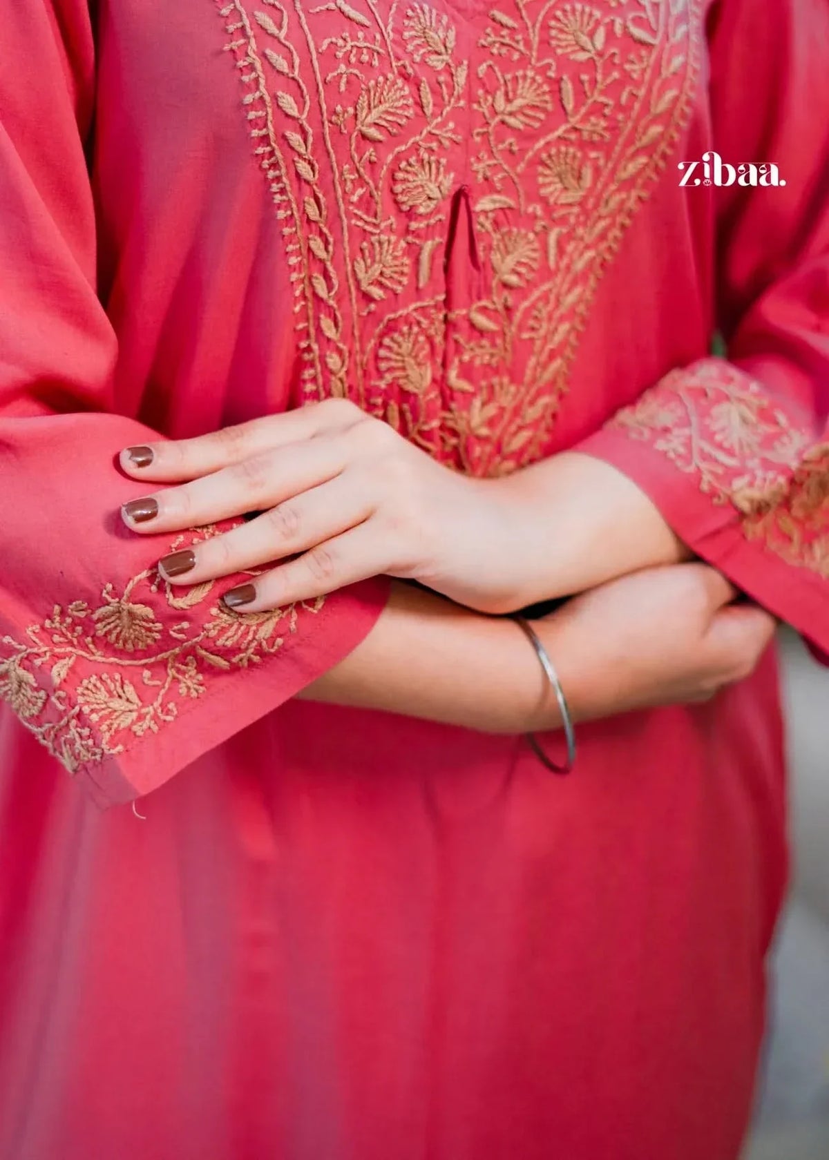 Hoor Coral Modal Chikankari Kurta