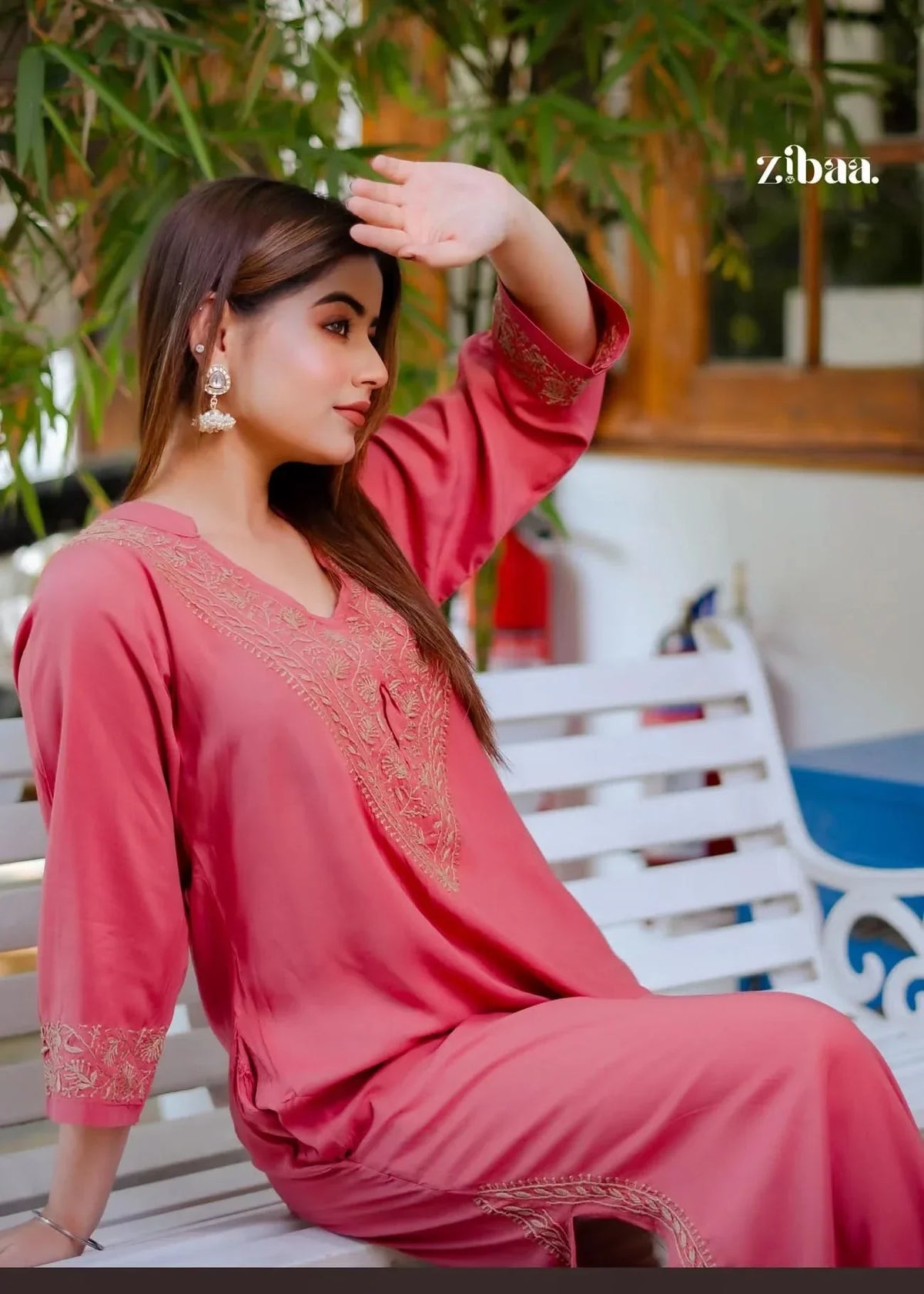 Hoor Coral Modal Chikankari Kurta
