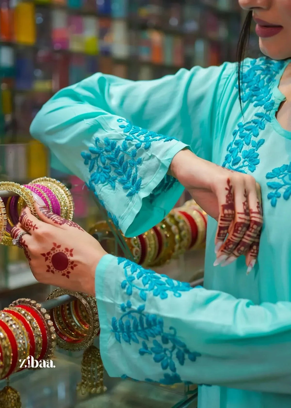Hoor Cyan Blue Modal Chikankari Kurta