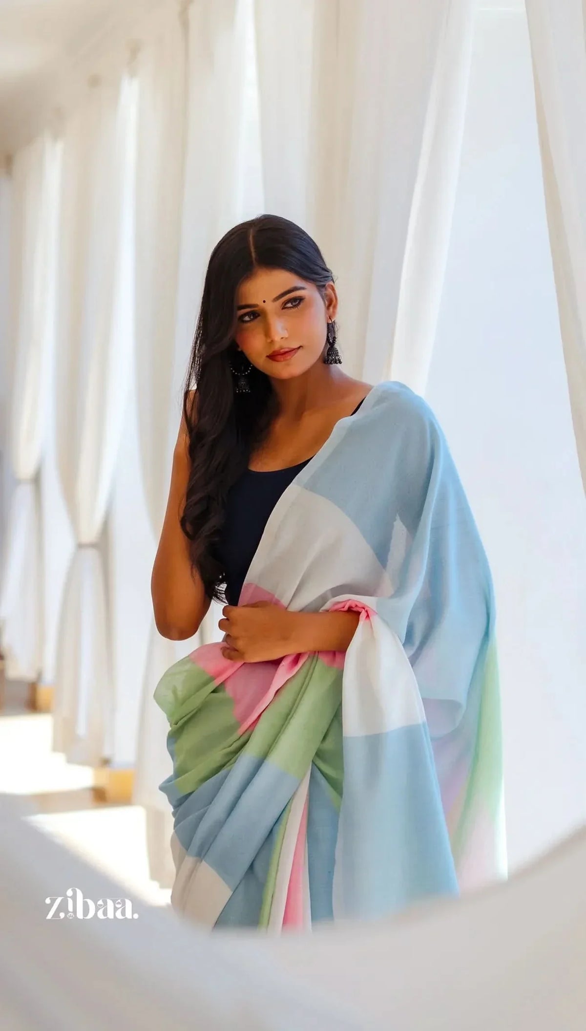Mira Hand-Dyed Mul Cotton Multi-color Saree with Tassels