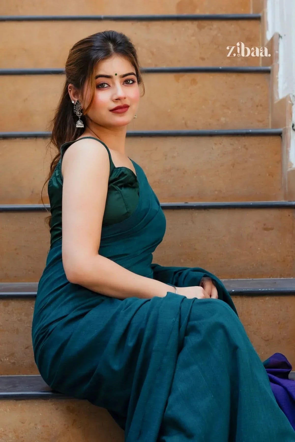 Mira Hand-Dyed Mul Cotton Peacock Green Saree with Tassels