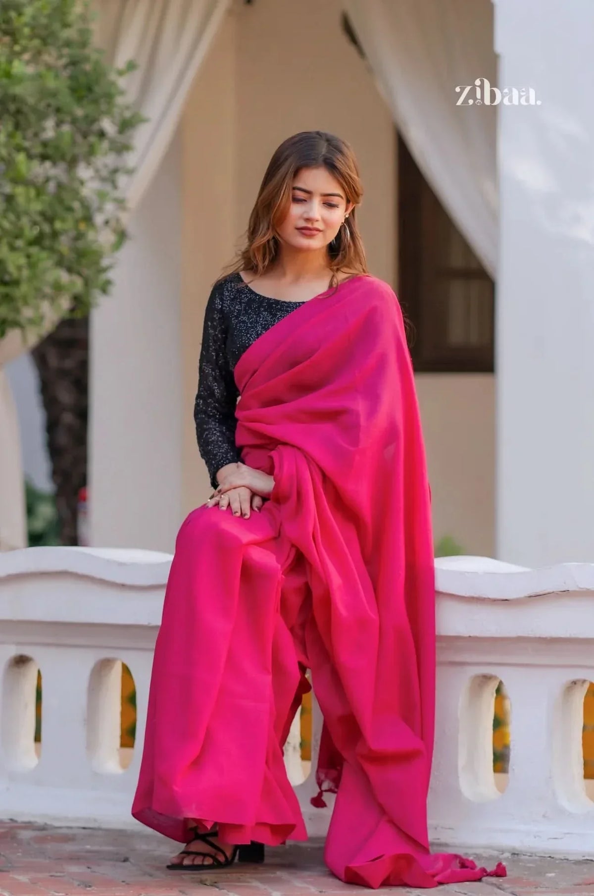 Mira Hand-Dyed Mul Cotton Pink Saree with Tassels