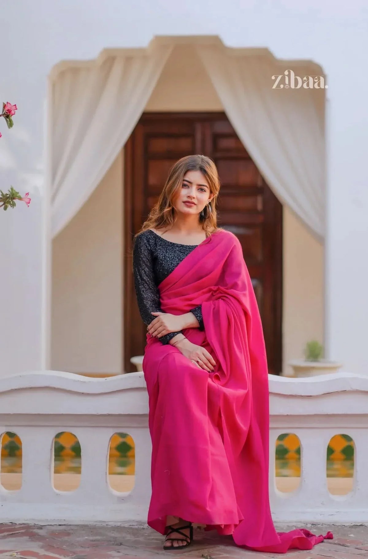 Mira Hand-Dyed Mul Cotton Pink Saree with Tassels