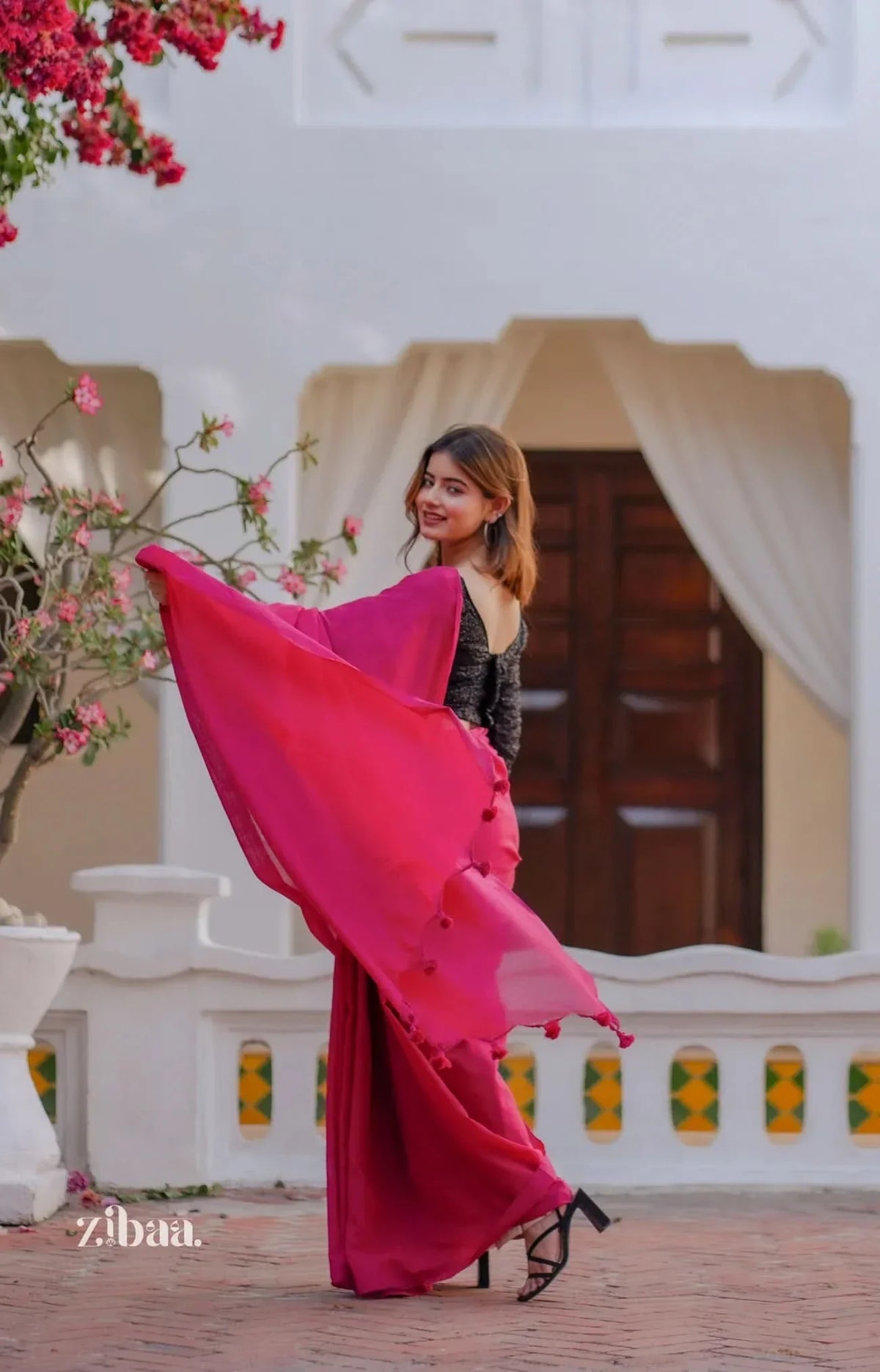 Mira Hand-Dyed Mul Cotton Pink Saree with Tassels