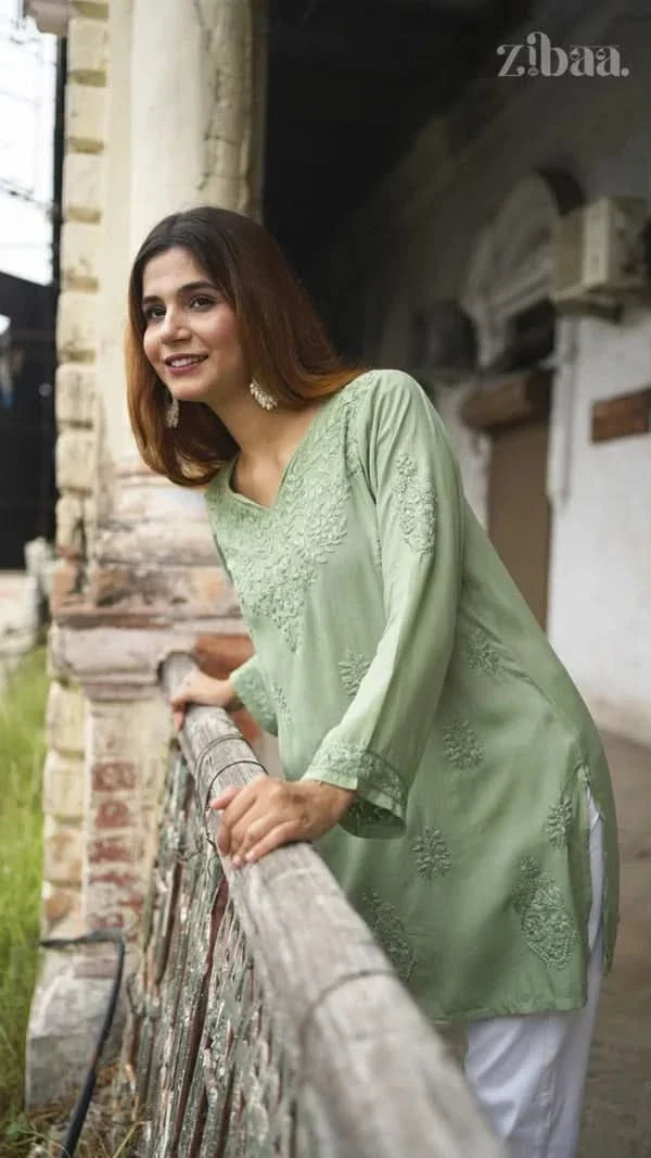 Aiyana Modal Sage Green Chikankari Kurti